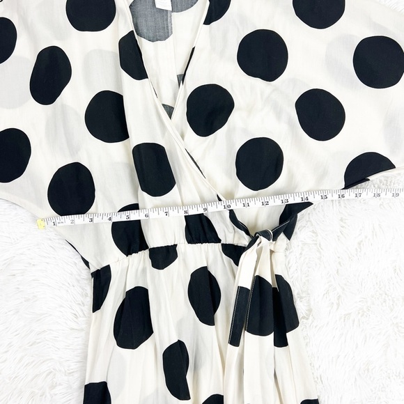 H&M Polka Dot Wrap White Black Midi Dress Size XS - Picture 7 of 12